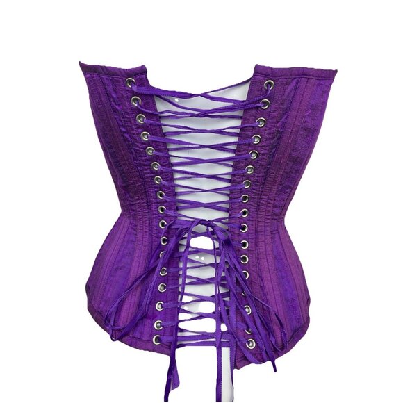 22 Dark Garden Ready Made Purple Silk Overbust Arch Corset Vintage 1990s 90s - Picture 3 of 6